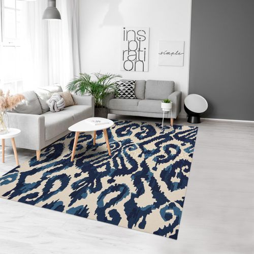 Tapis Extérieur 140x200 Tissé Kilim Bleu Et Beige Kasuri