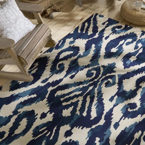 Tapis Extérieur 250x350 Tissé Kilim Bleu Et Beige Kasuri