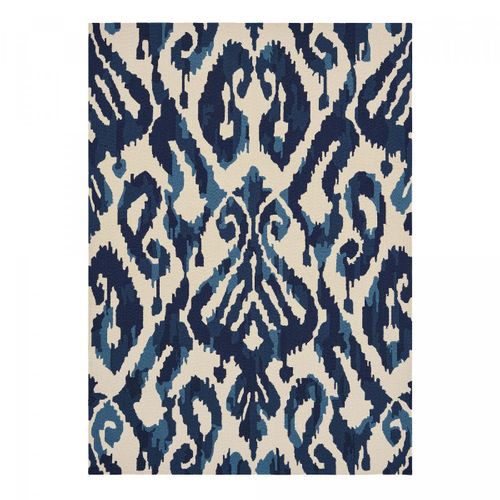 Tapis Extérieur 250x350 Tissé Kilim Bleu Et Beige Kasuri