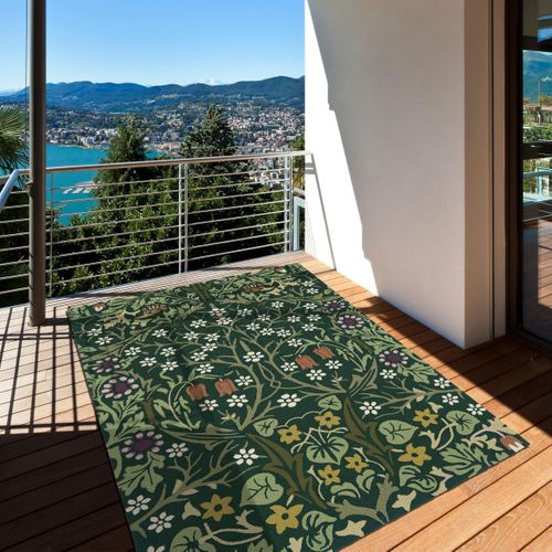 Tapis Extérieur 250x350 Tissé Kilim Vert Et Orange Blakorn