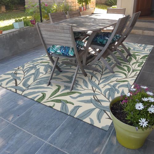 Tapis Extérieur 160x230 Tissé Kilim Beige Et Bleu Willow