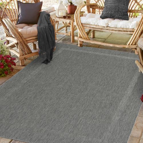 Tapis Extérieur 120x170 Tissé Kilim Gris Squarext