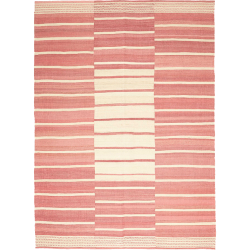 Authentique Tapis D'orient 173x218 Kilim Fait Main En Laine Rouge Et Blanc Ac