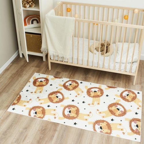 Tapis Enfant 160x230 Tissé Marron Et Jaune Motif Animaux Celesta 2