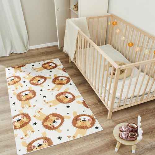 Tapis Enfant 160x230 Tissé Marron Et Jaune Motif Animaux Celesta 2