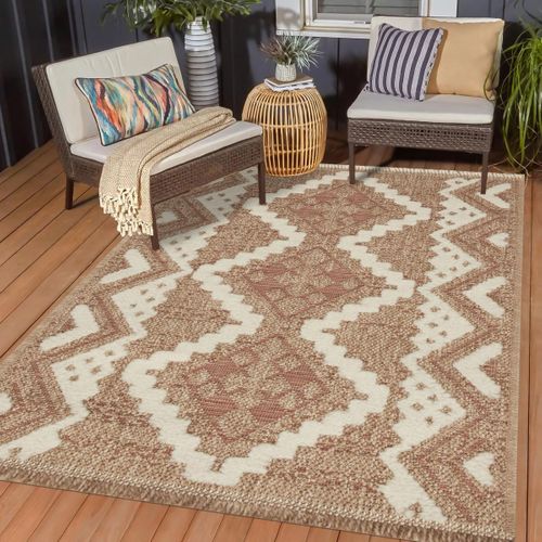 Tapis Extérieur 60x90 Tissé Kilim Marron Et Rouge Zephyr