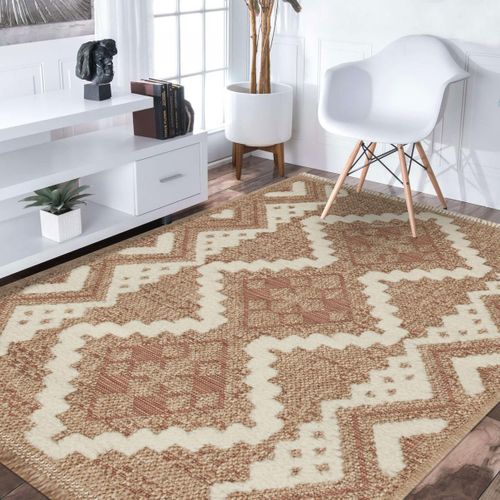 Tapis Extérieur 60x90 Tissé Kilim Marron Et Rouge Zephyr