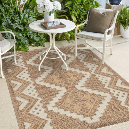 Tapis Extérieur 60x90 Tissé Kilim Marron Et Jaune Zephyr
