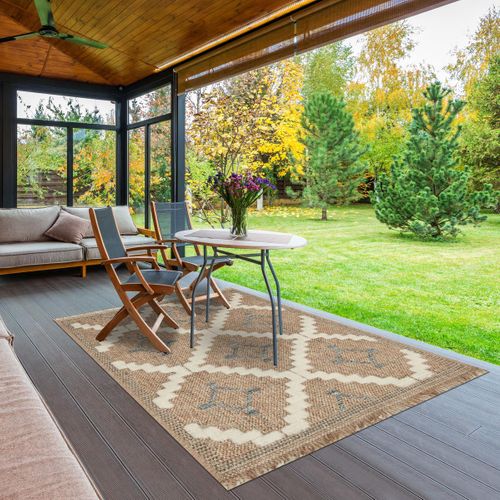 Tapis Extérieur 120x170 Tissé Kilim Maron Et Bleu Zephyr 2