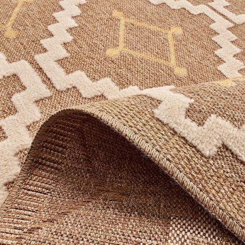 Tapis Extérieur 60x180 Tissé Kilim Maron Et Jaune Zephyr 2