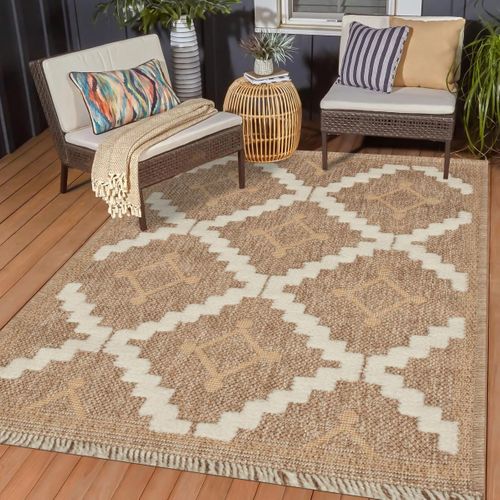 Tapis Extérieur 60x180 Tissé Kilim Maron Et Jaune Zephyr 2