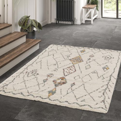 Tapis Shaggy 160x230 Rectangle Tissé Crème Et Beige Motif Berbère Aurora 1