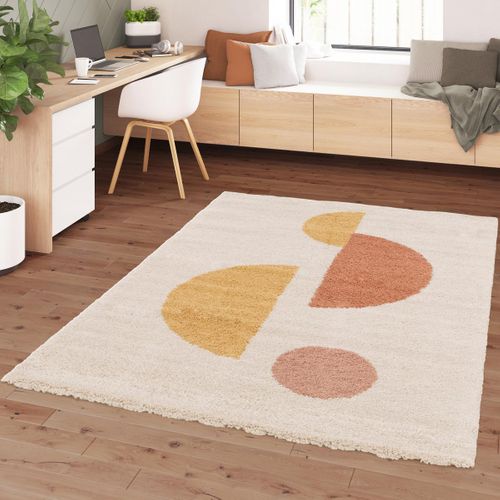 Tapis Shaggy 160x230 Rectangle Tissé Beige Et Orange Motif Géométrique Aurora 3