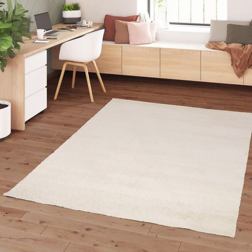 Tapis Grand Salon 200x290 Tissé Crème Rectangle Motif Uni Alegria