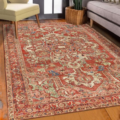 Tapis Salle à Manger 200x290 Tissé Orange Rectangle Motif Oriental Vivace 4