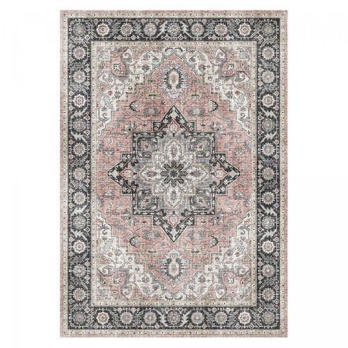 Tapis Chambre 120x160 Tissé Rose Et Gris Rectangle Motif Oriental Vivace 3