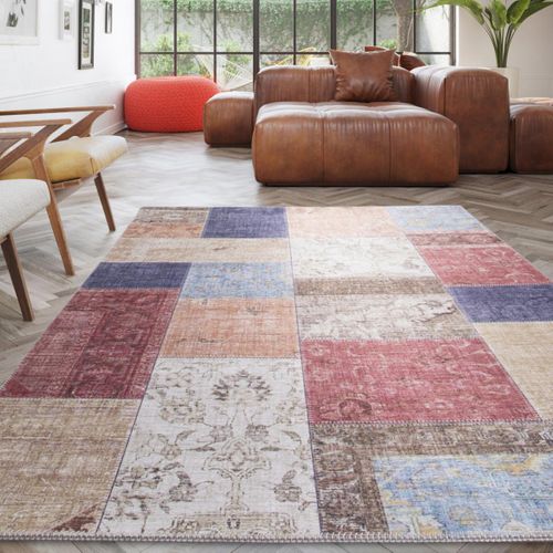Tapis Salon 120x170 Tissé Beige Et Bleu Rectangle Motif Géométrique Vivace 9