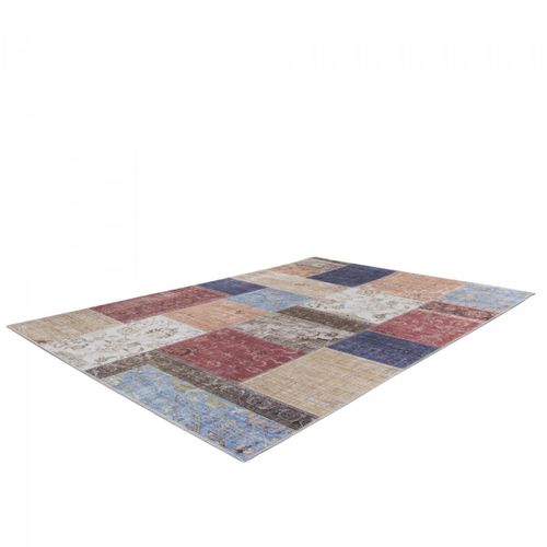 Tapis Grand Salon 200x290 Tissé Beige Et Bleu Rectangle Motif Géométrique
