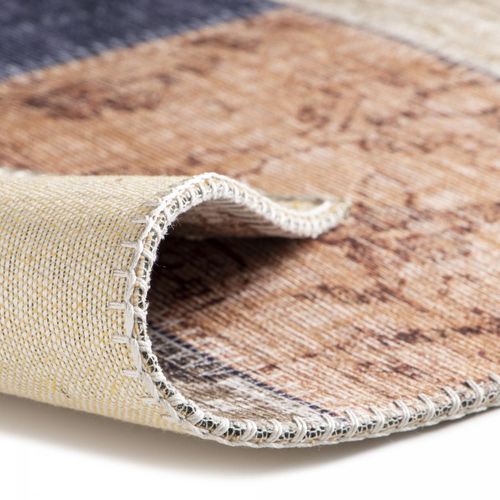 Tapis Grand Salon 200x290 Tissé Beige Et Bleu Rectangle Motif Géométrique