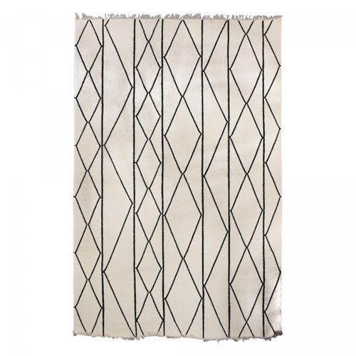 Tapis Open Space 300x400 Fait Main En Laine Beige Et Noir Motif Scandinave