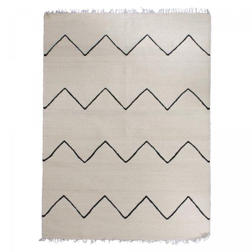 Tapis Grand Salon 250x350 Fait Main En Laine Beige Et Noir Motif Berbère