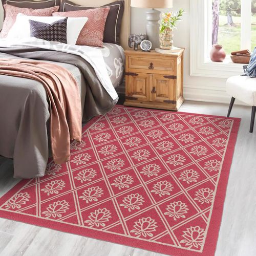 Tapis Extérieur 200x280 Kilim Fait Main Rouge Et Blanc Porster