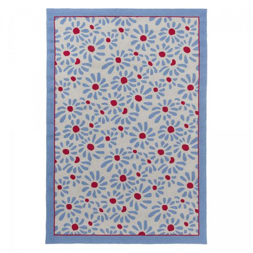 Tapis Extérieur 140x200 Kilim Fait Main Bleu Et Rouge Daisy