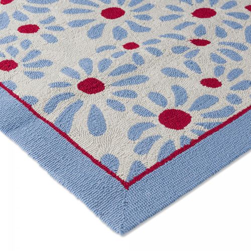 Tapis Extérieur 250x350 Kilim Fait Main Bleu Et Rouge Daisy