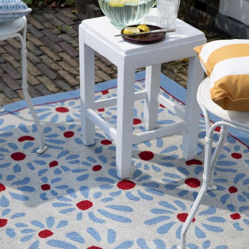 Tapis Extérieur 250x350 Kilim Fait Main Bleu Et Rouge Daisy
