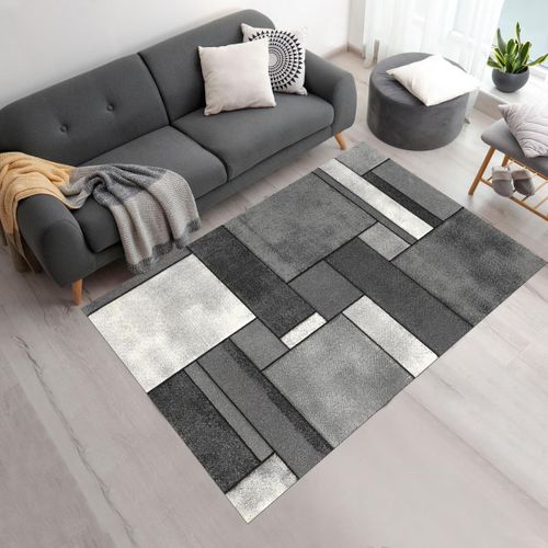 Tapis Entrée 60x110 Tissé Gris Rectangle Motif Géométrique Lyn8 Geome