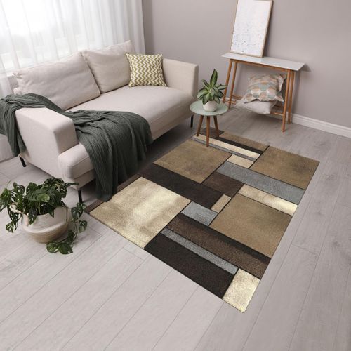 Tapis Couloir 40x60 Tissé Beige Rectangle Motif Géométrique Lyn8 Geome