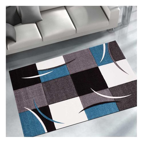 Tapis Couloir 40x60 Tissé Bleu Rectangle Motif Damier Lyn8 Comma