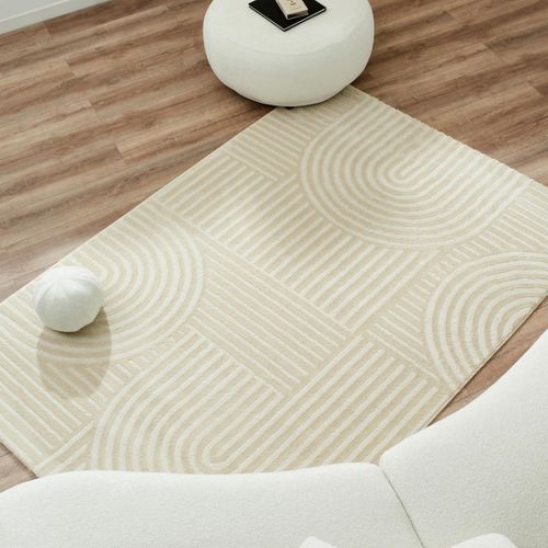 Tapis Salon 120x160 Tissé Crème Rectangle Motif Géométrique Cerabi