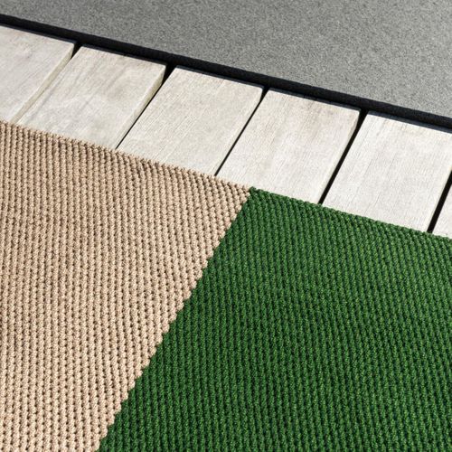 Tapis Extérieur 140x200 Kilim Fait Main En Pet Vert Et Beige Deck