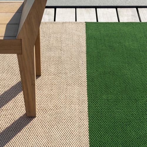 Tapis Extérieur 250x350 Kilim Fait Main En Pet Vert Et Beige Deck