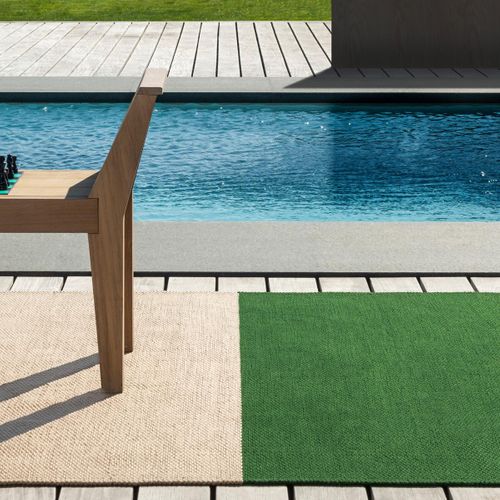 Tapis Extérieur 250x350 Kilim Fait Main En Pet Vert Et Beige Deck