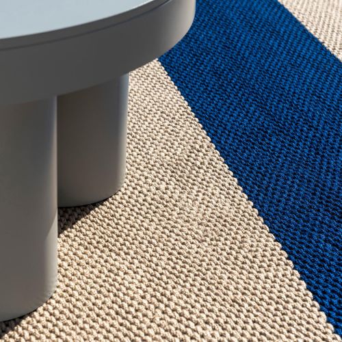 Tapis Extérieur 140x200 Kilim Fait Main En Pet Bleu Et Beige Deck 1