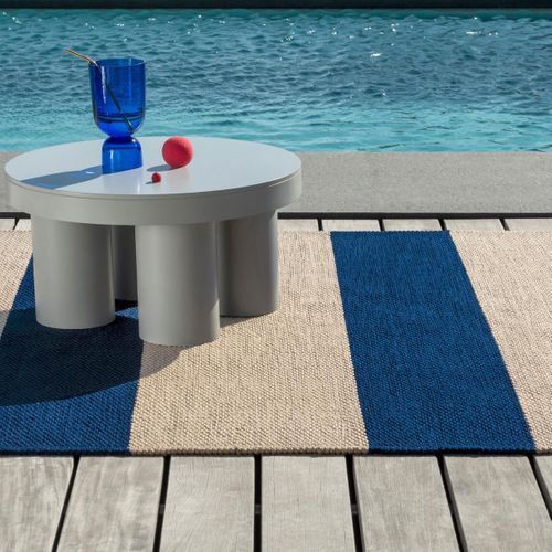 Tapis Extérieur 200x280 Kilim Fait Main En Pet Bleu Et Beige Deck 1