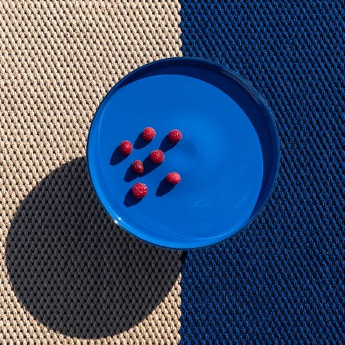 Tapis Extérieur 250x350 Kilim Fait Main En Pet Bleu Et Beige Deck 1