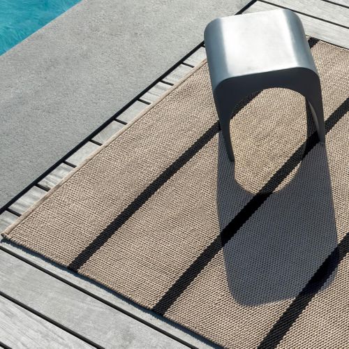 Tapis Extérieur 250x350 Kilim Fait Main En Pet Beige Et Noir Deck 2