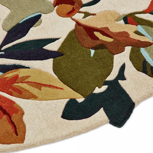 Tapis Rond D.150cm Fait Main En Laine Motif Floral Pour Salon Robins