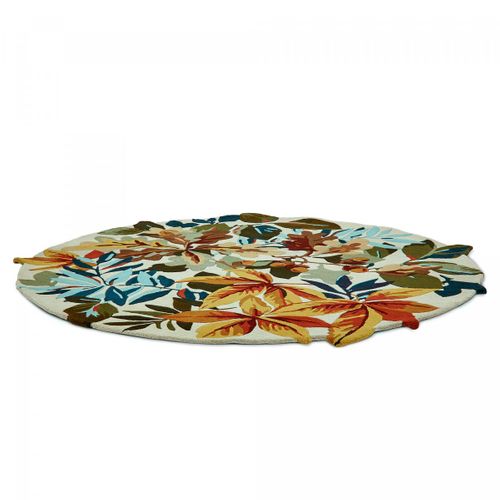 Tapis Rond D.150cm Fait Main En Laine Motif Floral Pour Salon Robins