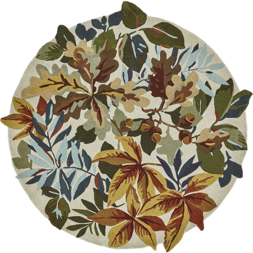 Tapis Rond D.150cm Fait Main En Laine Motif Floral Pour Salon Robins