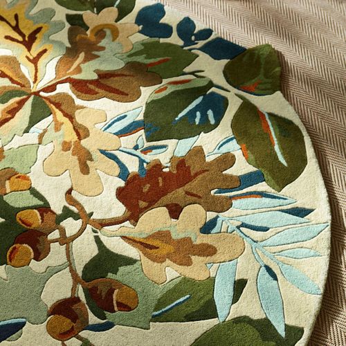 Tapis Rond Ø200cm Fait Main En Laine Motif Floral Pour Salle à Manger Robins