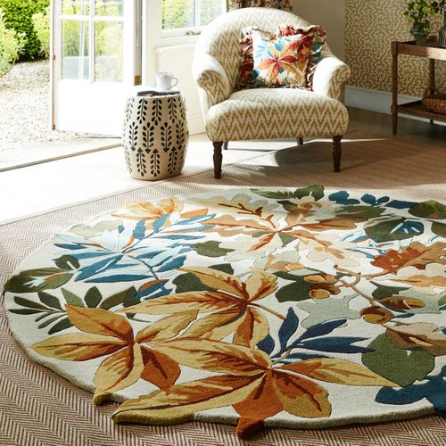 Tapis Rond Ø200cm Fait Main En Laine Motif Floral Pour Salle à Manger Robins