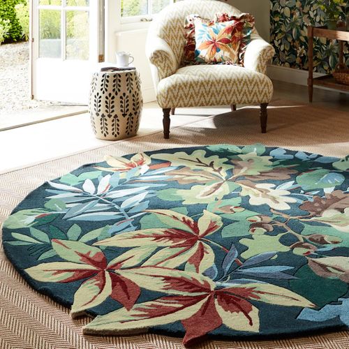 Tapis Rond Ø150cm Fait Main En Laine Motif Floral Pour Salon Robins