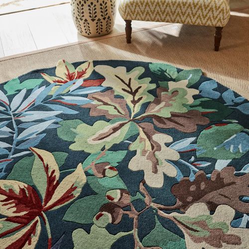 Tapis Rond Ø200cm Fait Main En Laine Motif Floral Pour Salle à Manger Robins