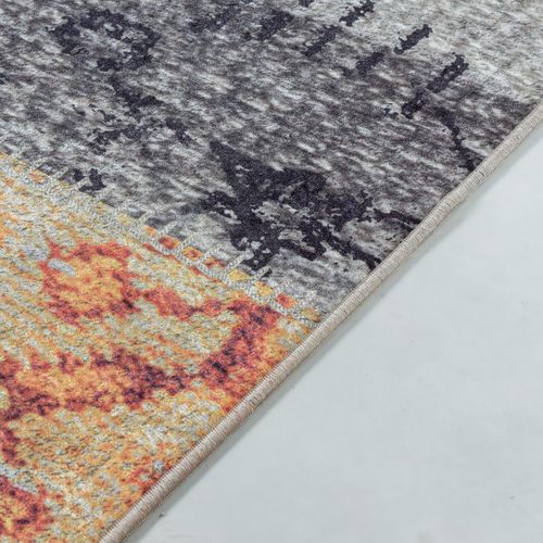 Tapis Salle à Manger 160x230 Tissé Orange Et Noir Rectangle Motif Oriental Akiok