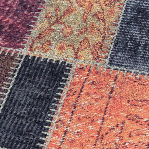 Tapis Salle à Manger 160x230 Tissé Orange Et Noir Rectangle Motif Oriental Akiok