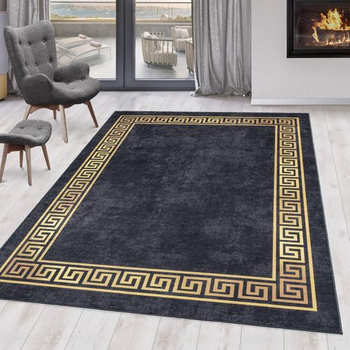 Tapis Orient 200x290 Rectangle Noir Et Beige Tissé Motifs Orientaux Huslia